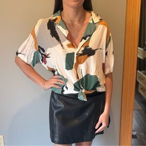 Cactus Men's Shirt with Green, Black, and Brown Abstract Design